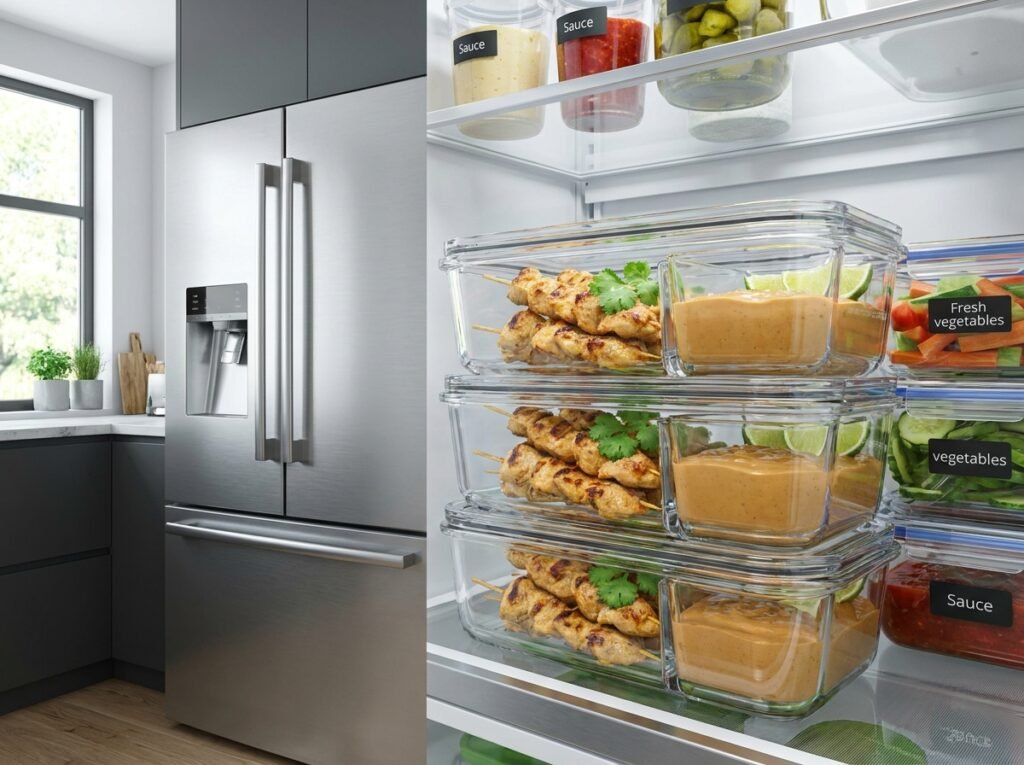 Food containers with chicken satay 202604301317