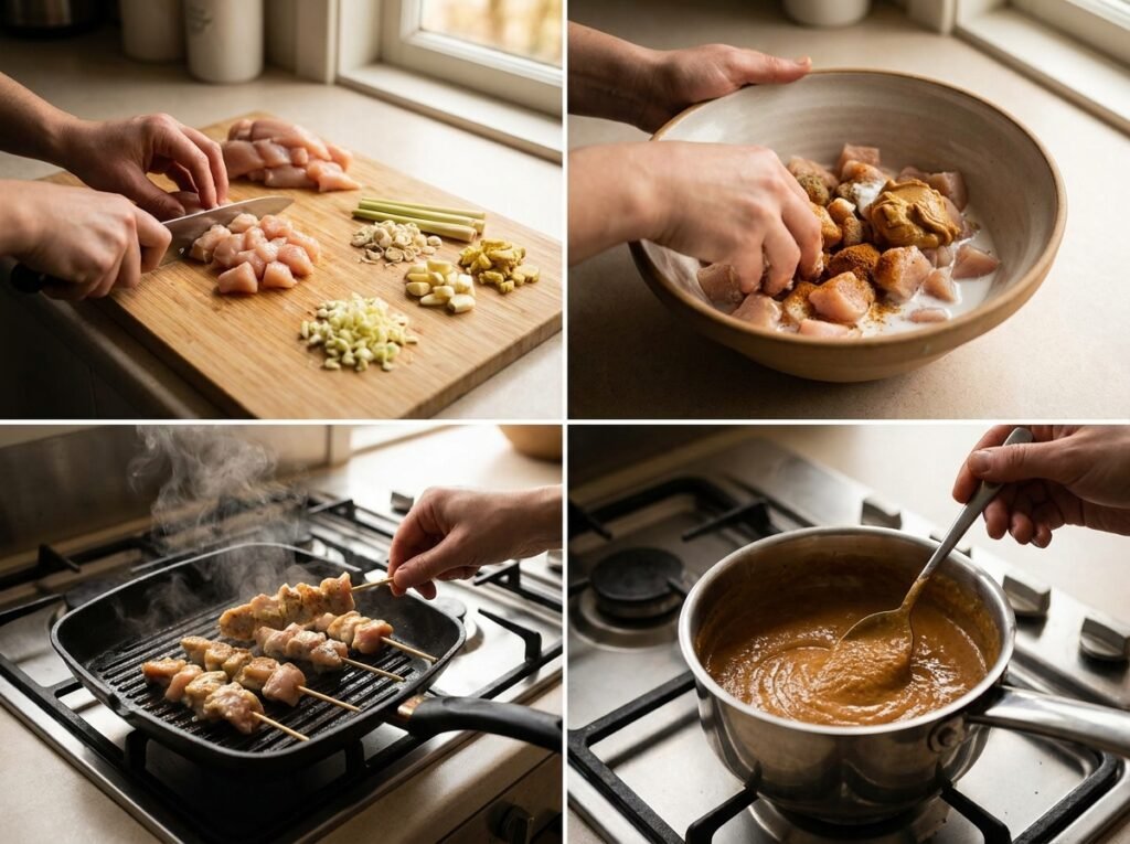Keto chicken satay cooking process 202604301317