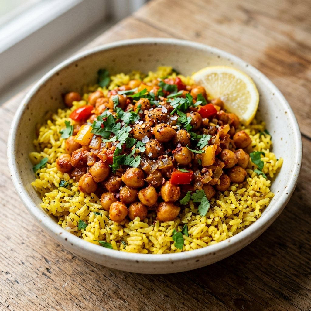 Harissa Chickpeas With Turmeric Rice recipe