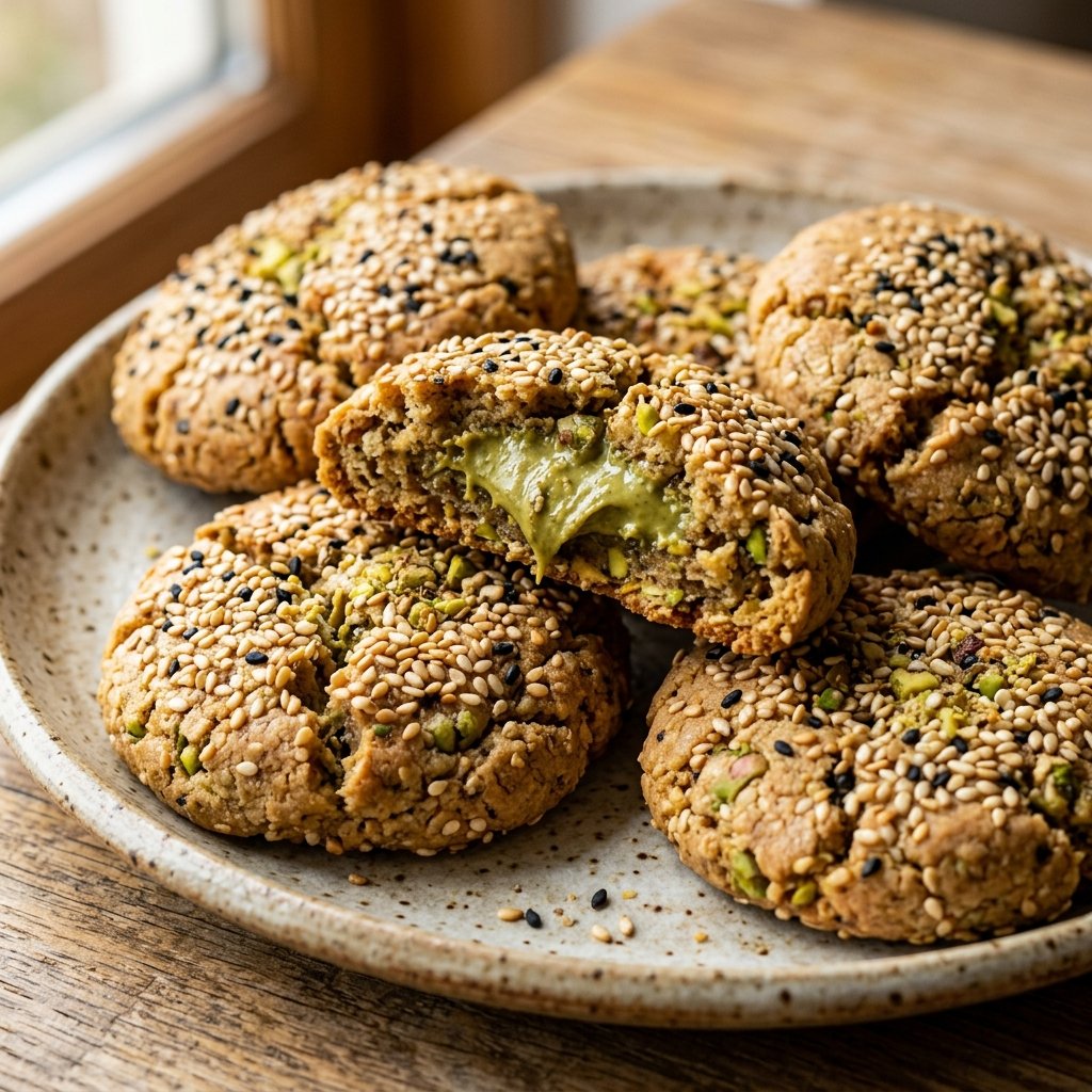 Sesame and Pistachio Butter Cookies recipe