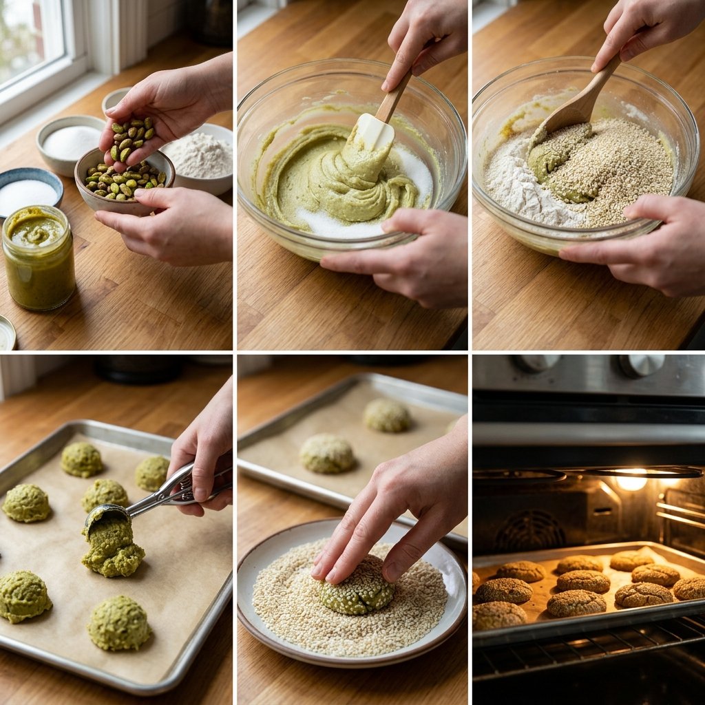 Sesame and Pistachio Butter Cookies recipe