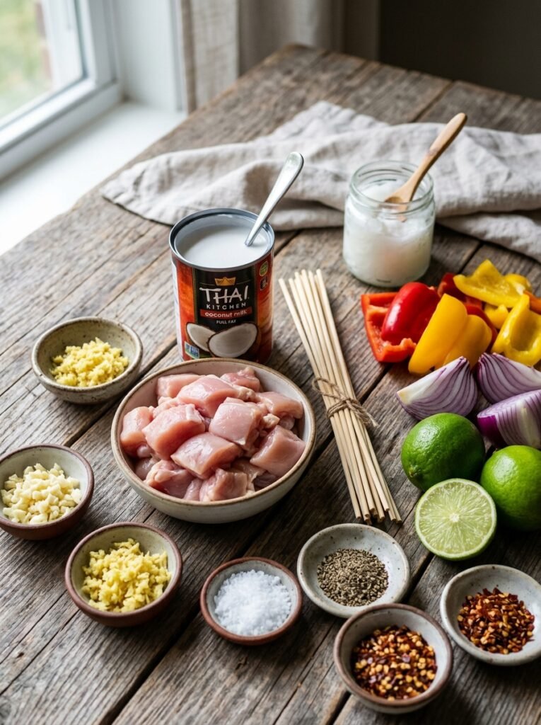 Chicken skewers ingredients wood… 202605041301