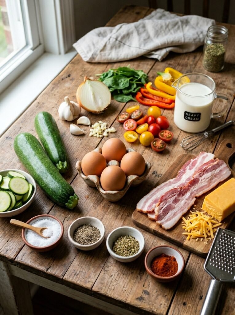 keto zucchini bacon cheddar egg bake 13 Ingredients for keto bake 202606111240
