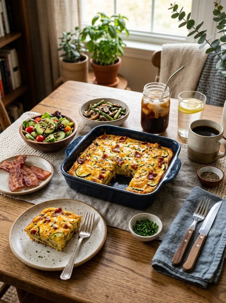 keto zucchini bacon cheddar egg bake 15 Keto egg bake with sides 202606111240