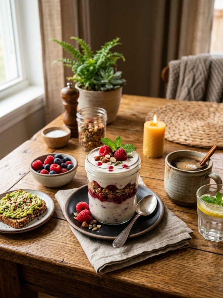 Keto raspberry yogurt parfait setup 202605051306