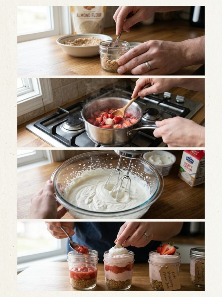 Keto strawberry cream jars cooking 202605012308