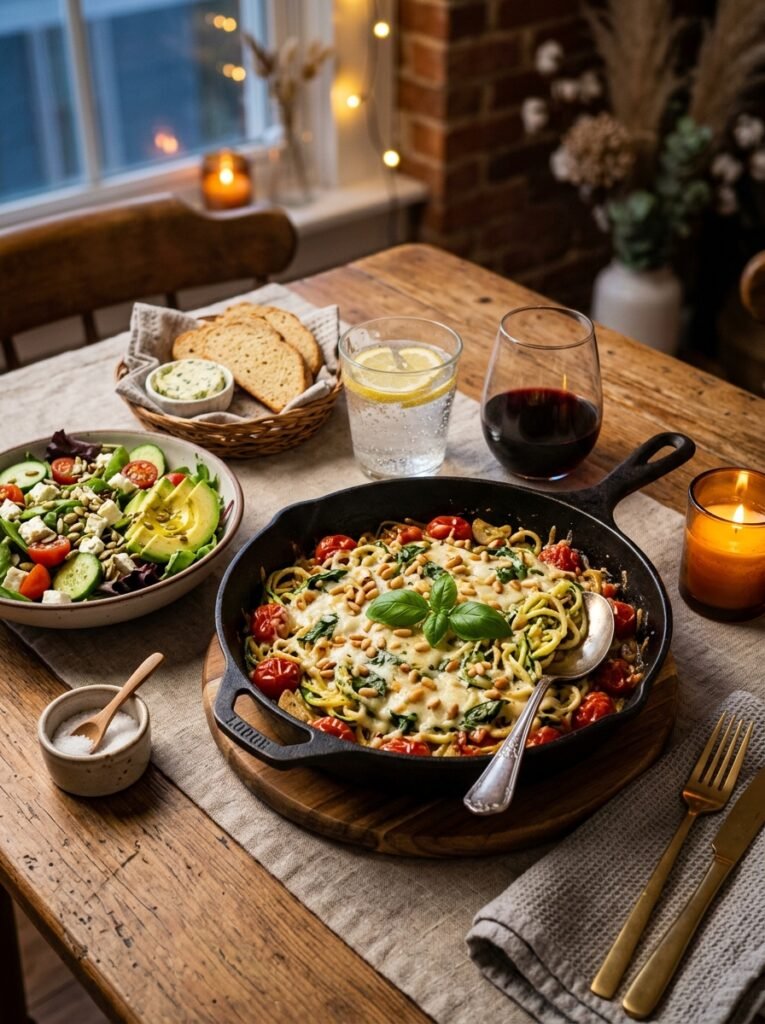 Keto zucchini noodle skillet setup 202605041257